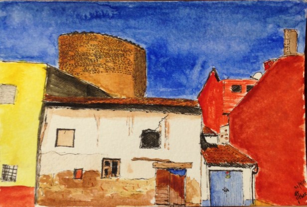 Watercolour, penandink, postcard