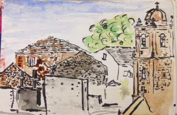 Postcard, watercolour, penandink