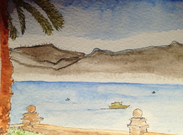 Watercolour, postcard, penandink