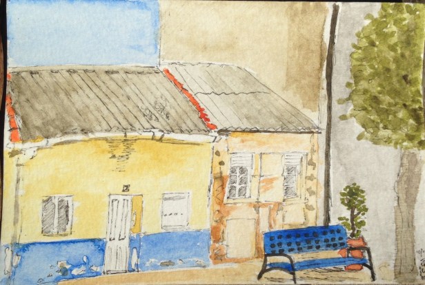 Postcard, watercolour, penandink